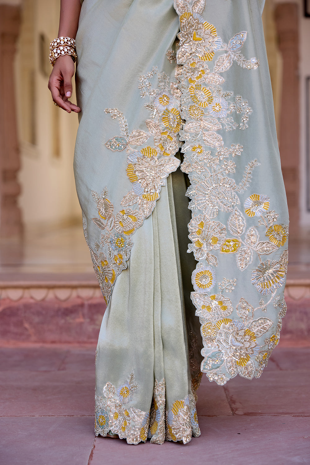 Sage Tissue Silk Saree Set