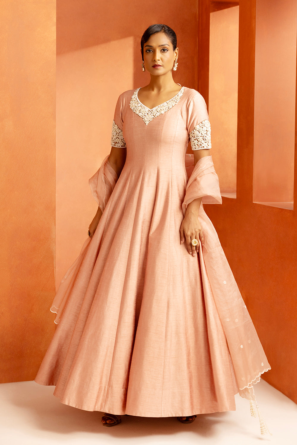 Salmon Anarkali Set