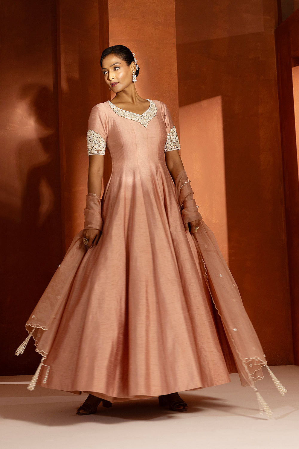 Salmon Anarkali Set