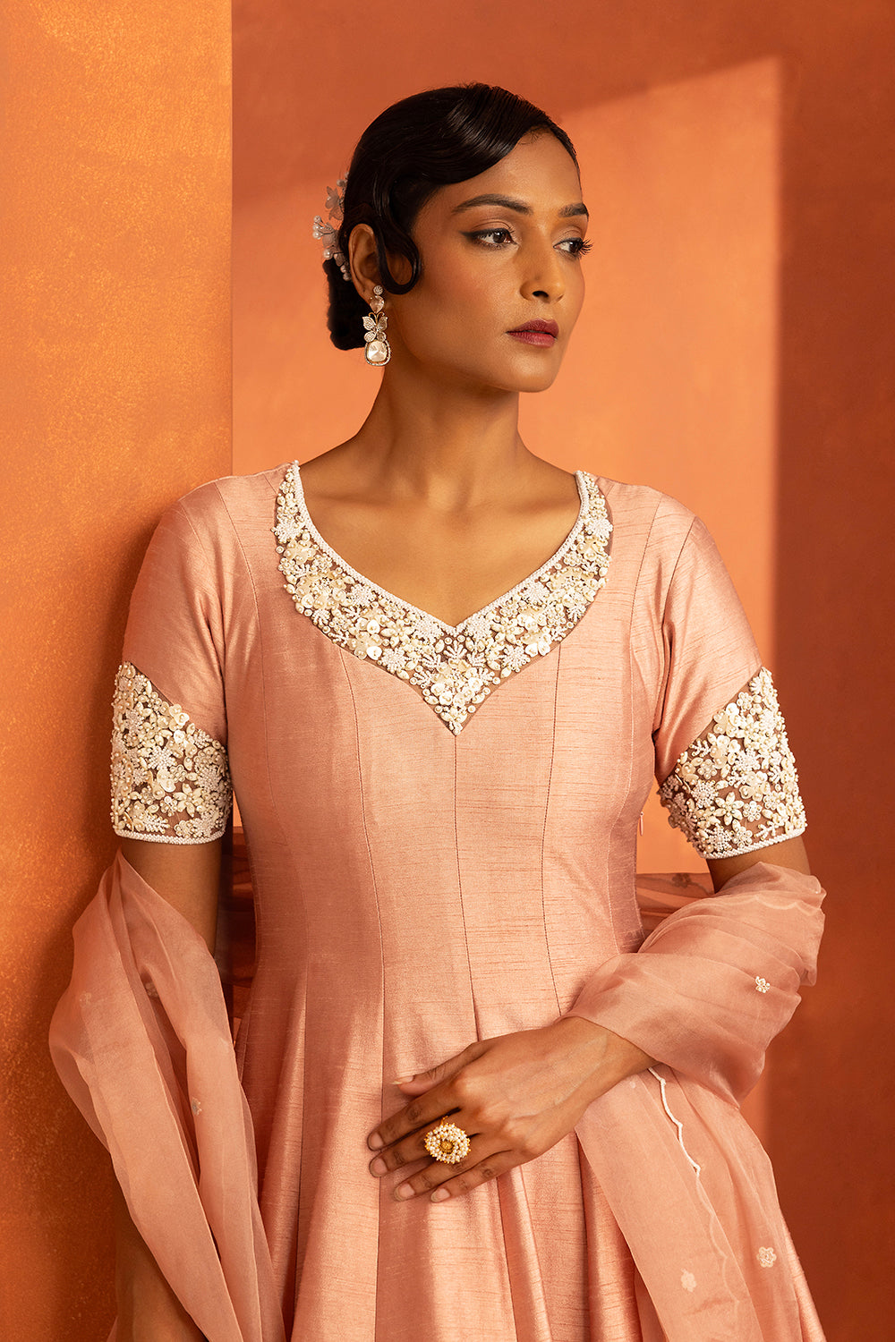 Salmon Anarkali Set