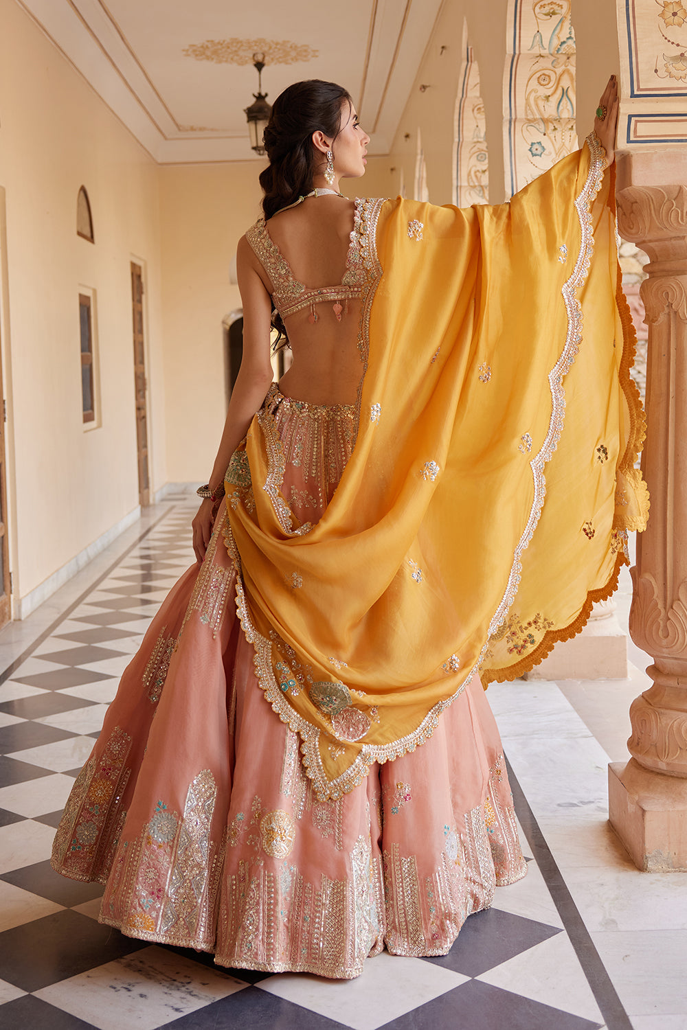 Salmon Peach Embroidered Lehenga