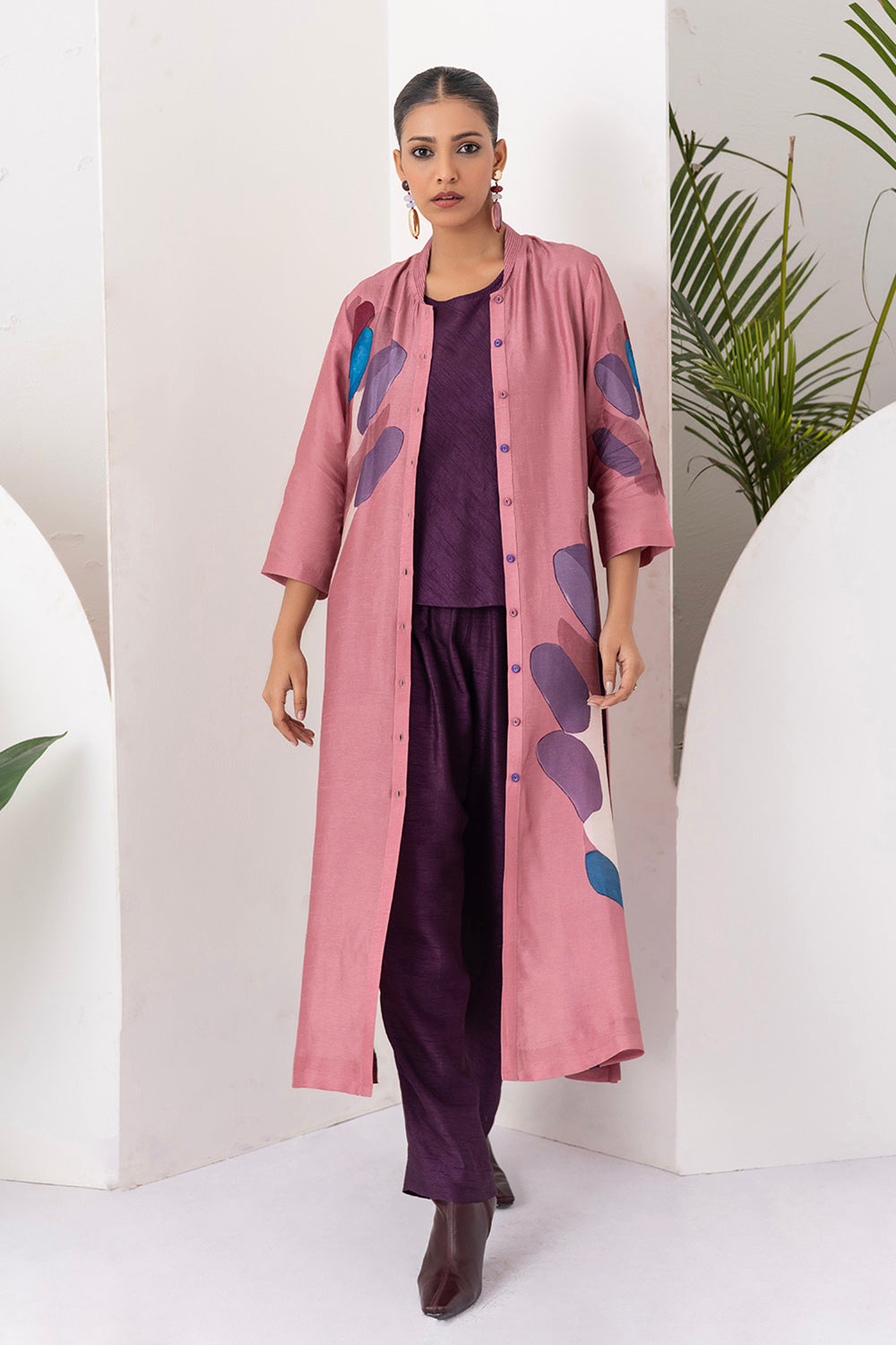 Salmon Pink Viscose Dupion Printed Dress