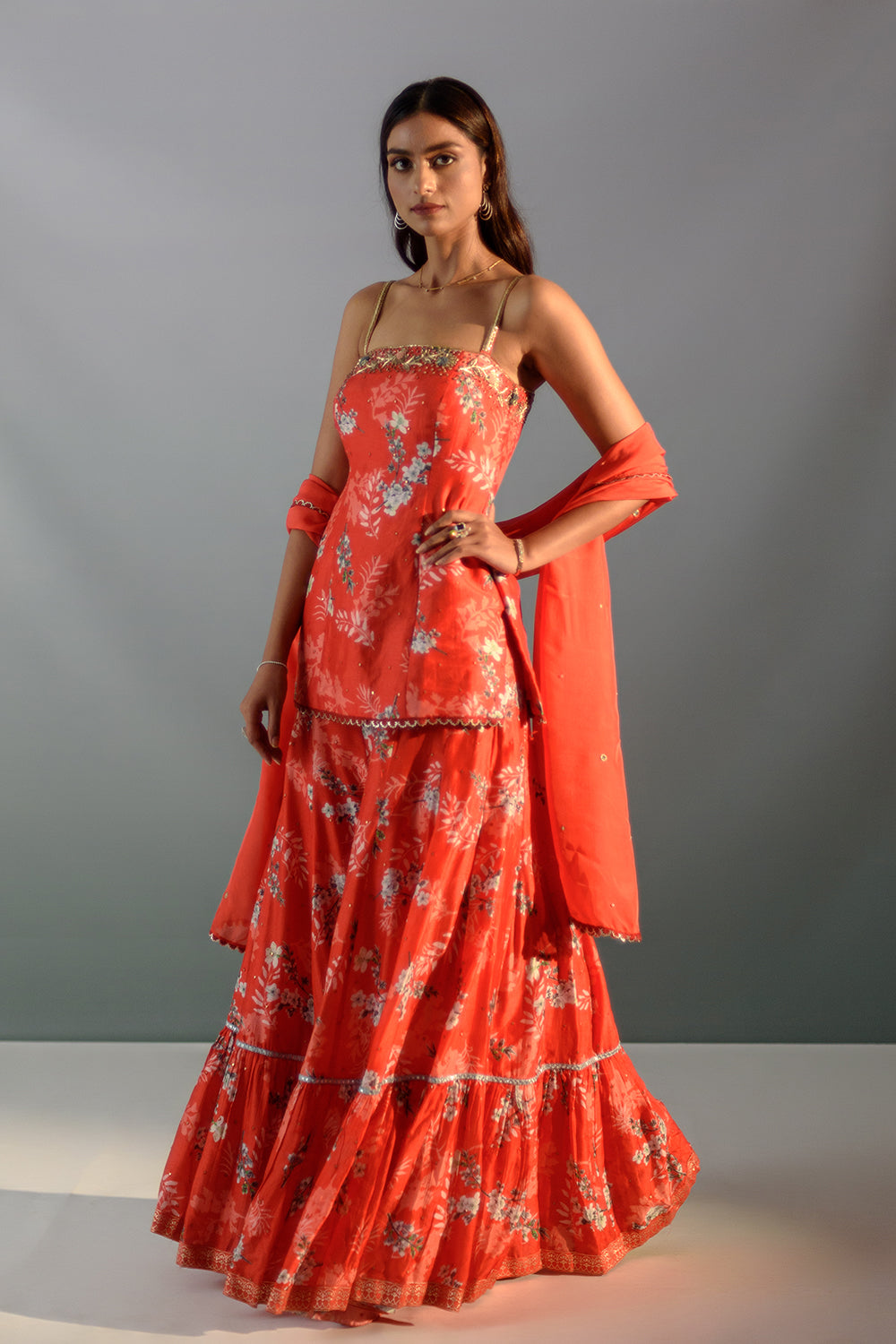 Scarlet Red Sharara Set