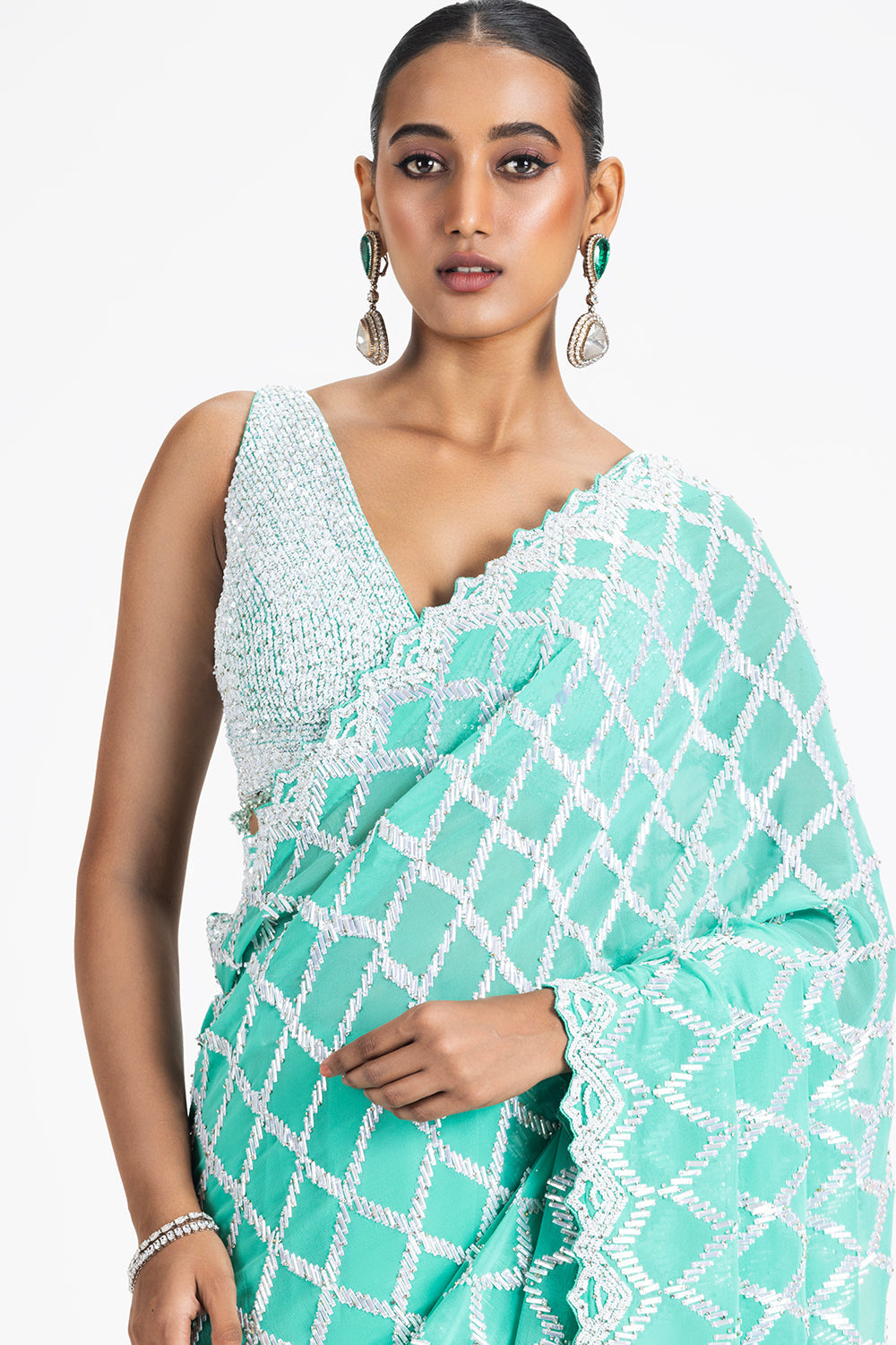 Sea Green Georgette Saree