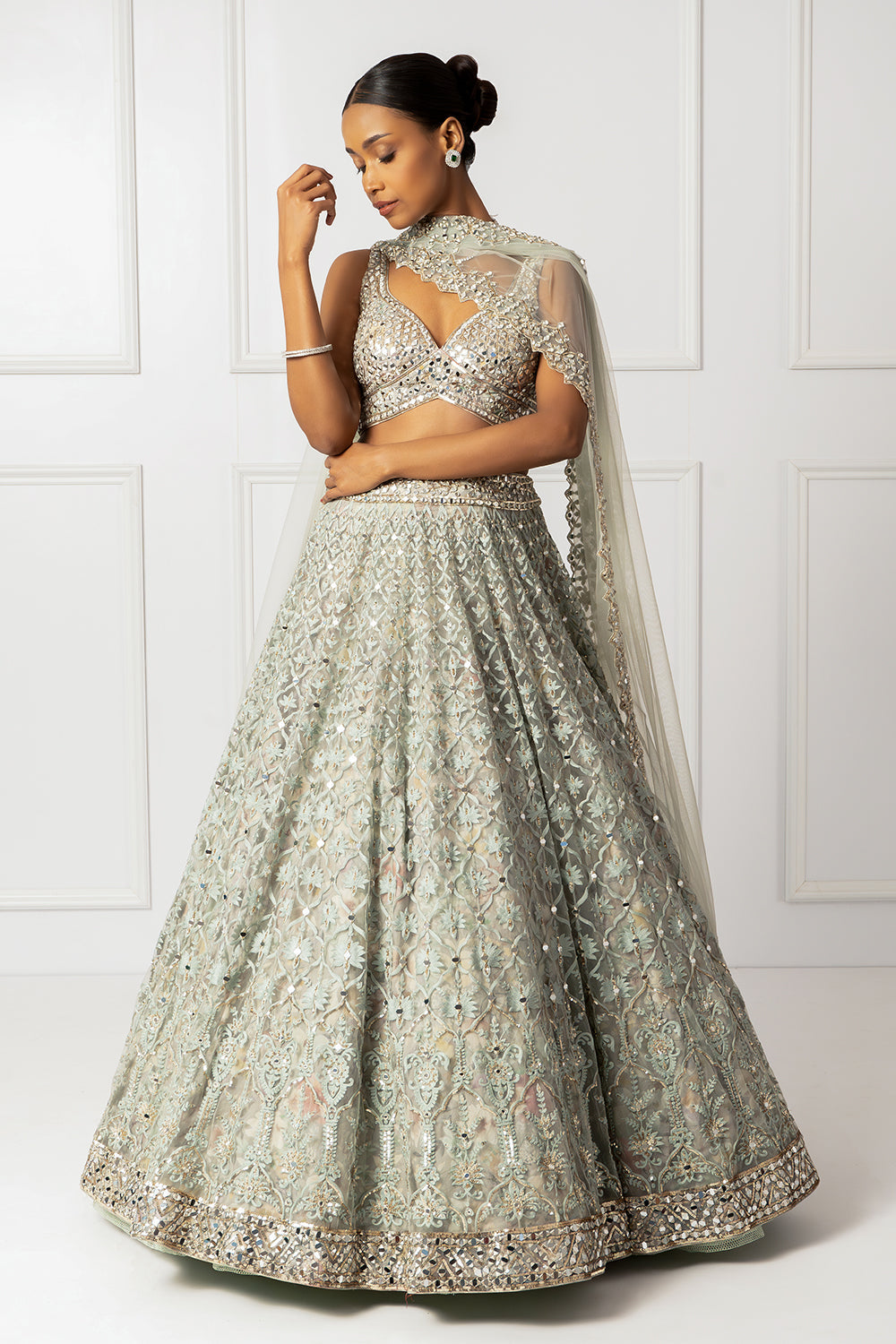 Silt green embroidered lehenga set