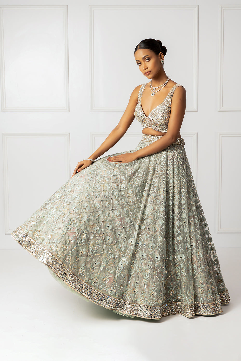 Silt green embroidered lehenga set