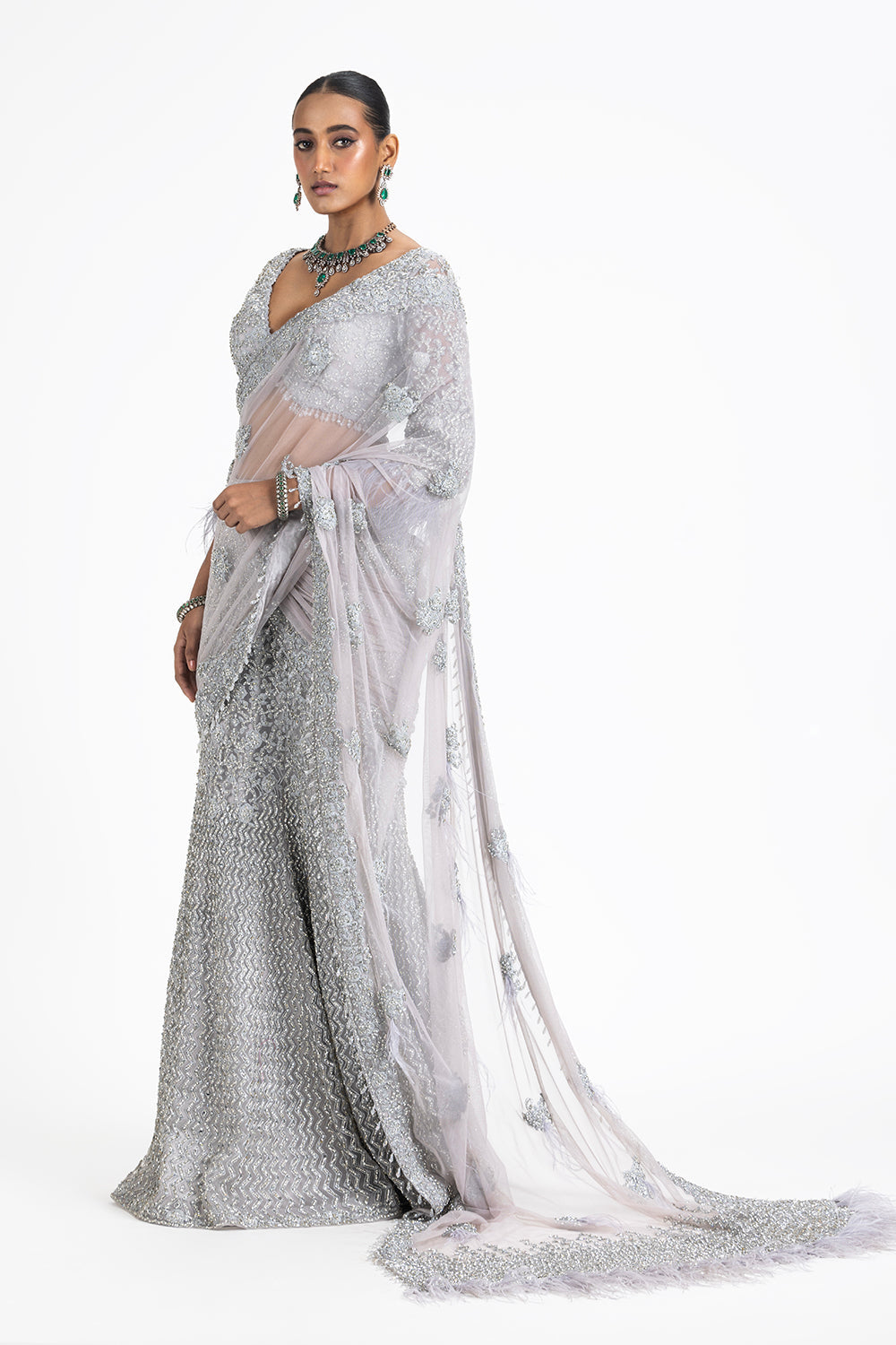 Silver Grey Fishtailed Skirt Saree