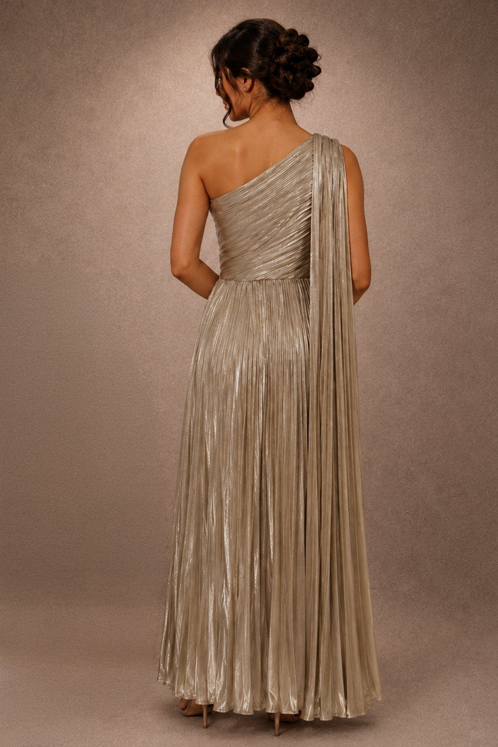Silver Metallic Pleated Maxi Dress