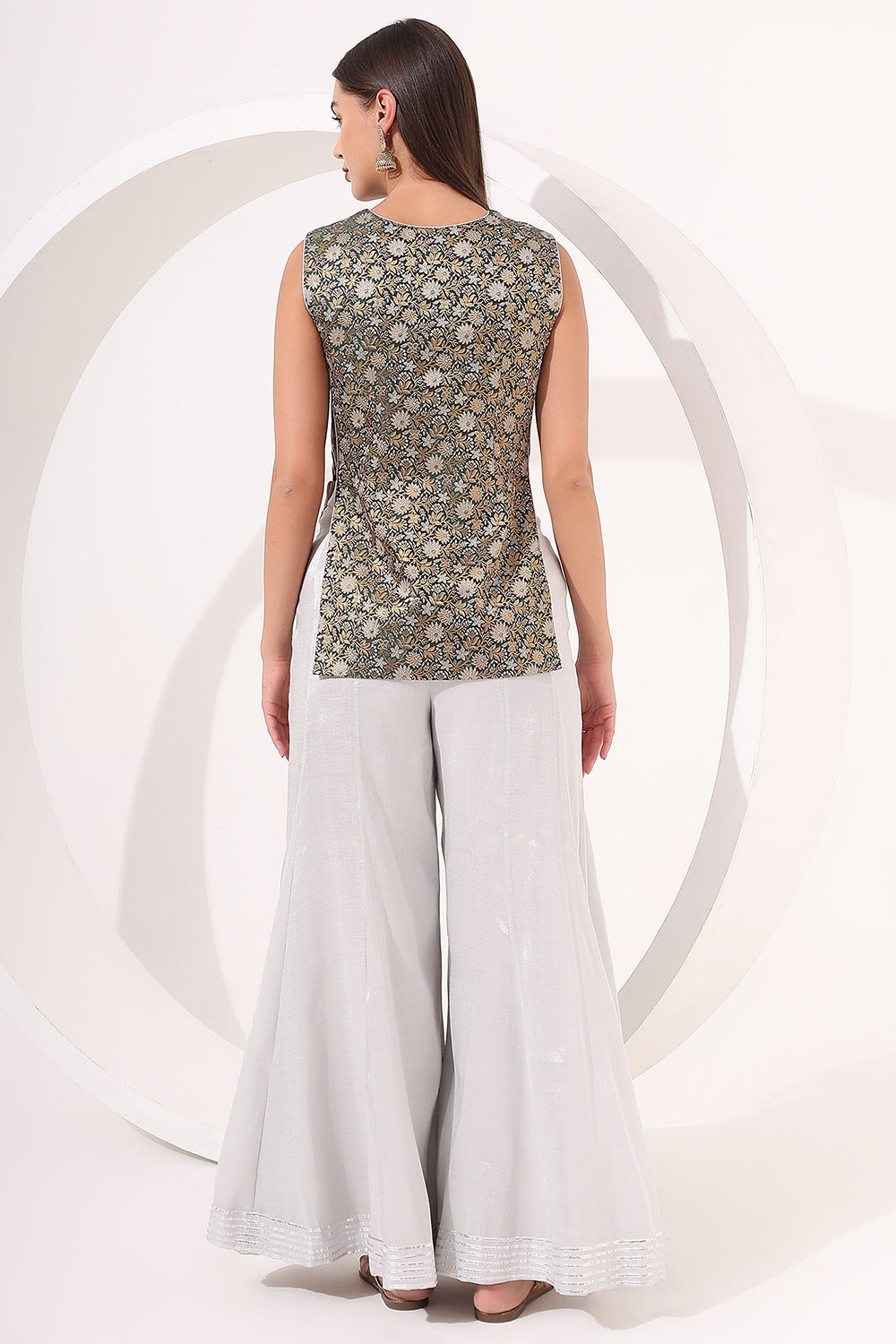 Silver Sharara with Brocade Top