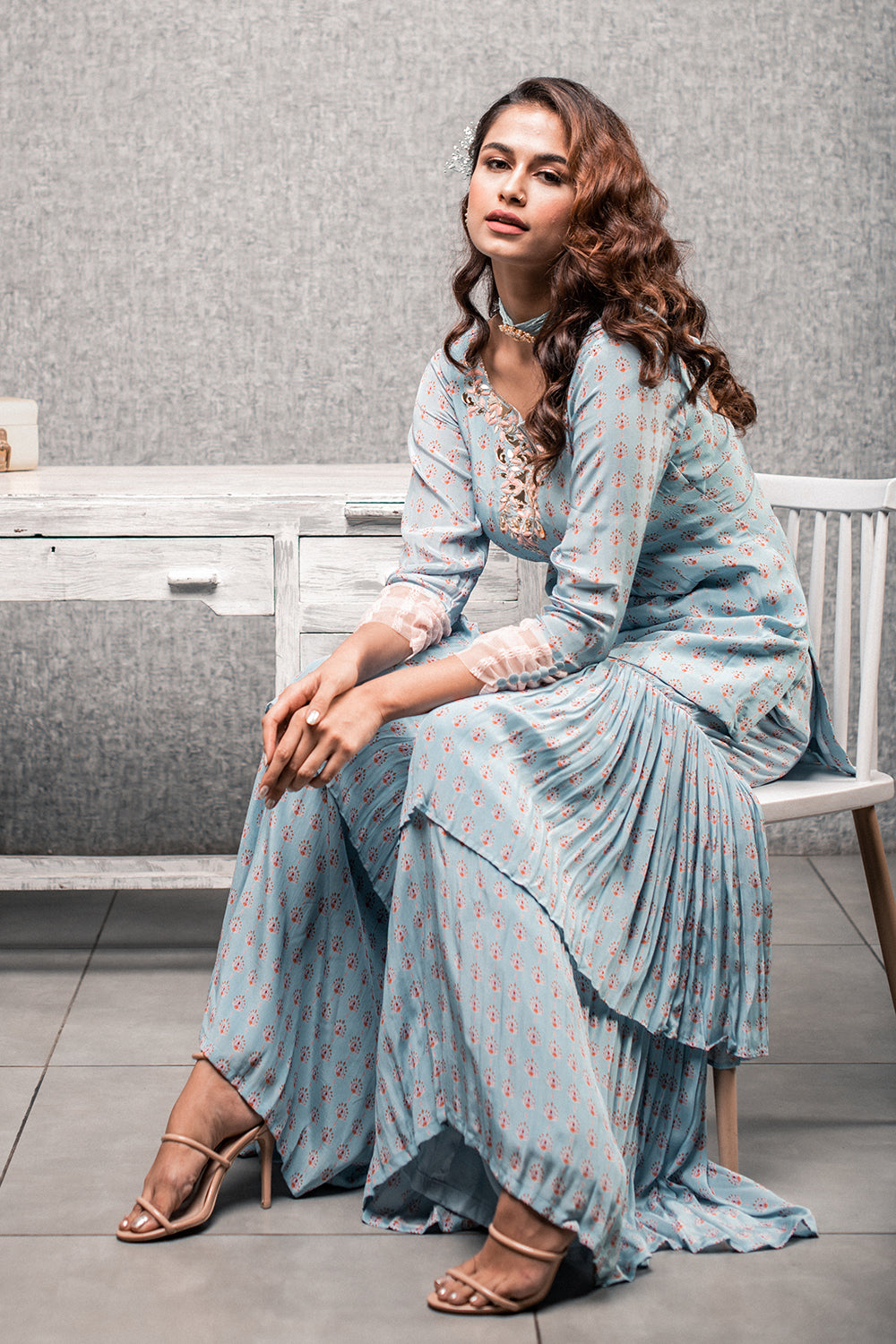 Sky Blue Sharara Set