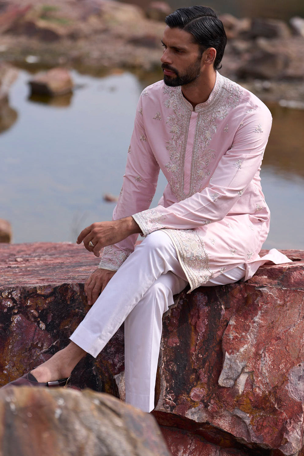 Soft Pink Elephant Creeper Butties Kurta Set