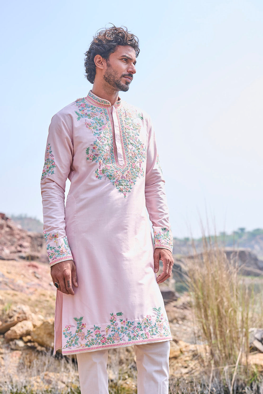 Soft Pink Voilet Creeper Multithread Kurta Set