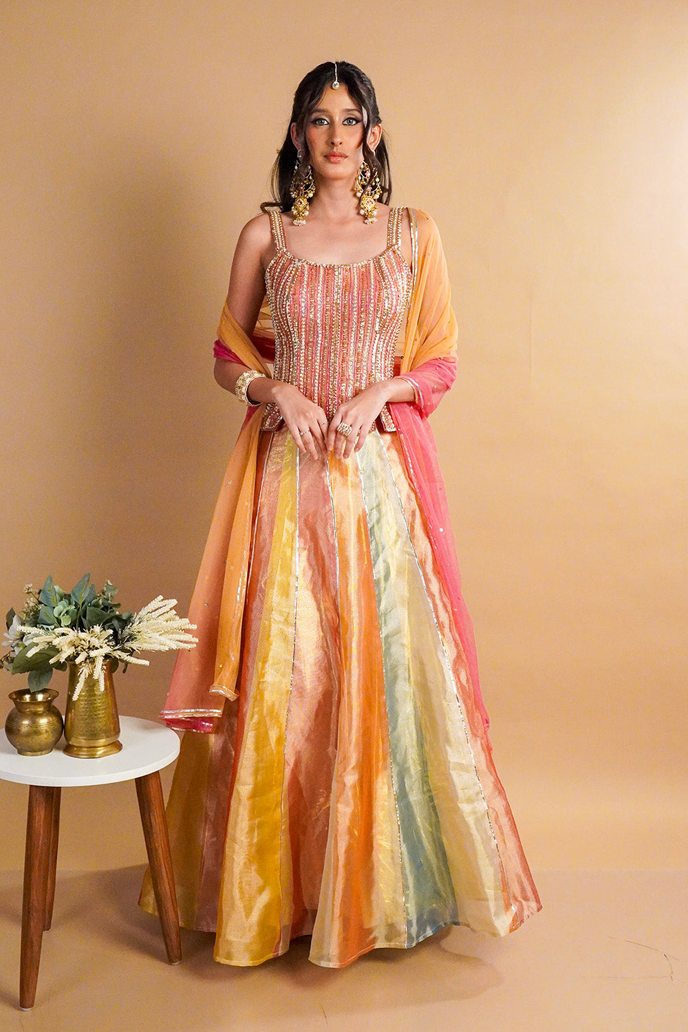 Solea Tissue Lehenga with Corset and Dupatta