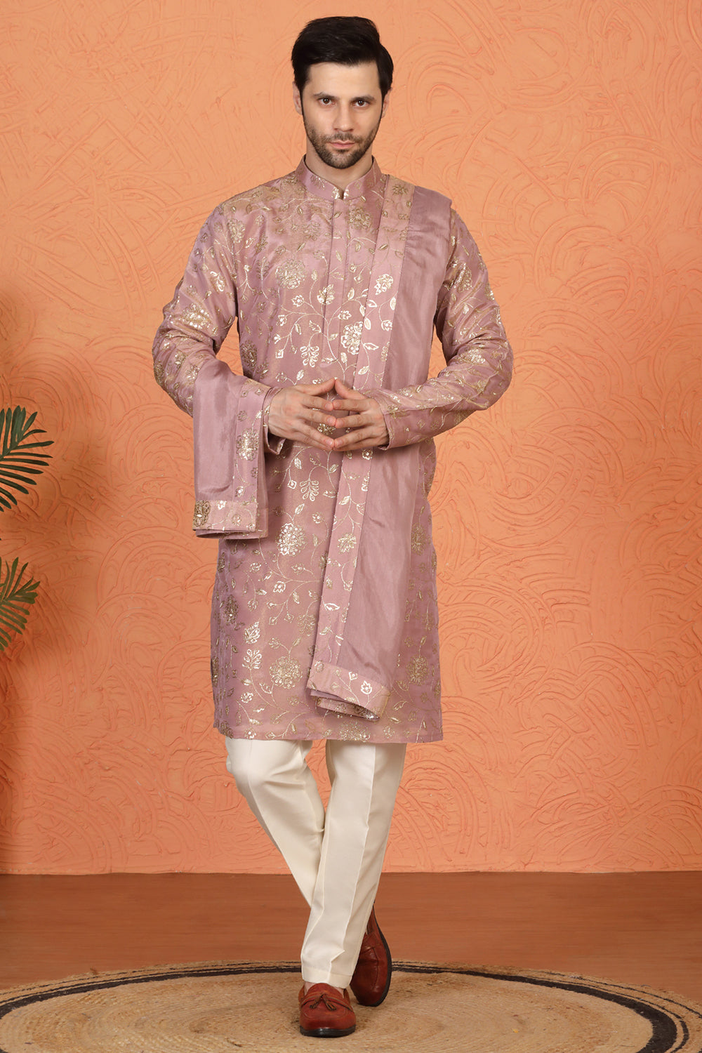 Son Zar Embroidered Kurta with Back Elastic Pants And Dupatta