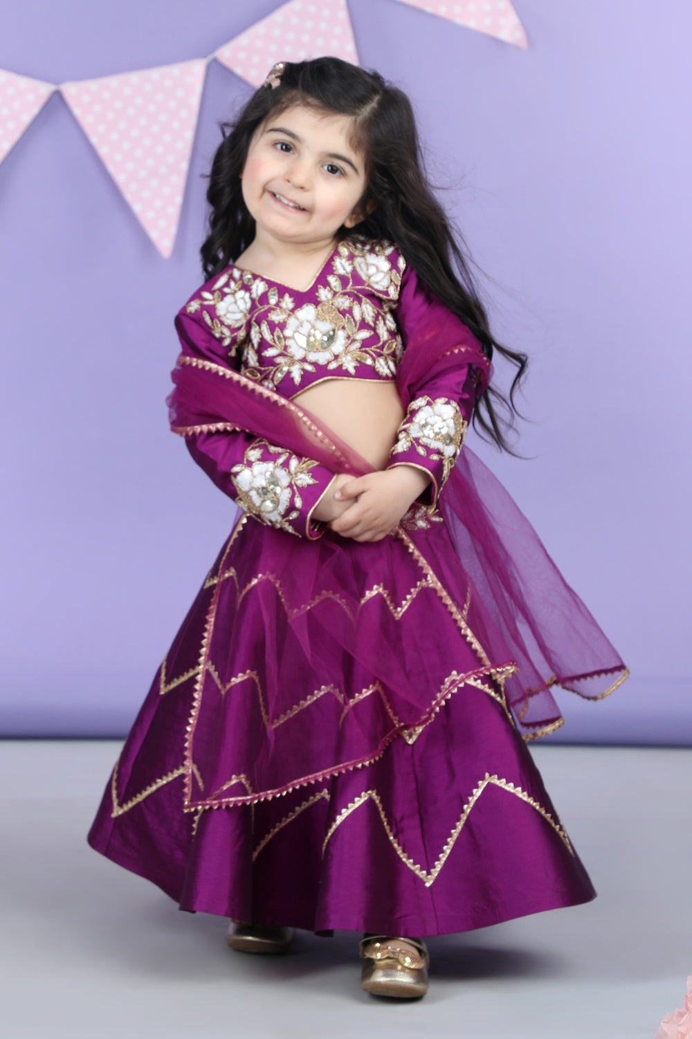 Heavy Embroidered Bluse With Gota Lines Lehenga And Chunni