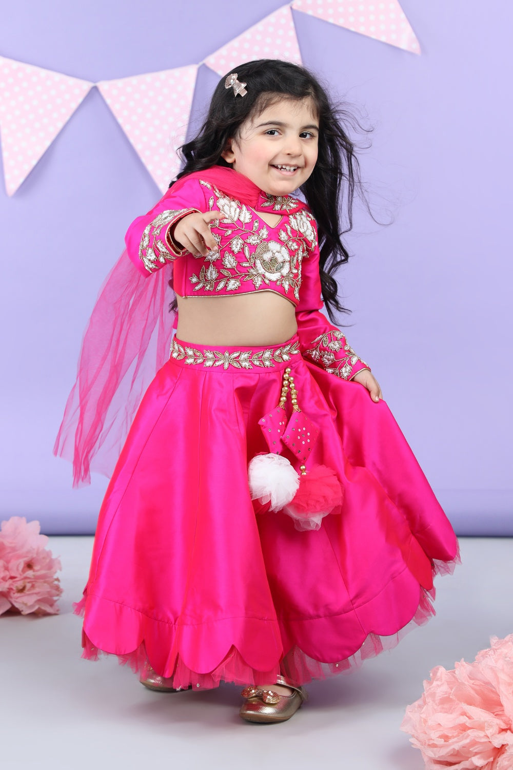 Heavy Embroidered Blouse With Scalloped Lehenga And Chunni