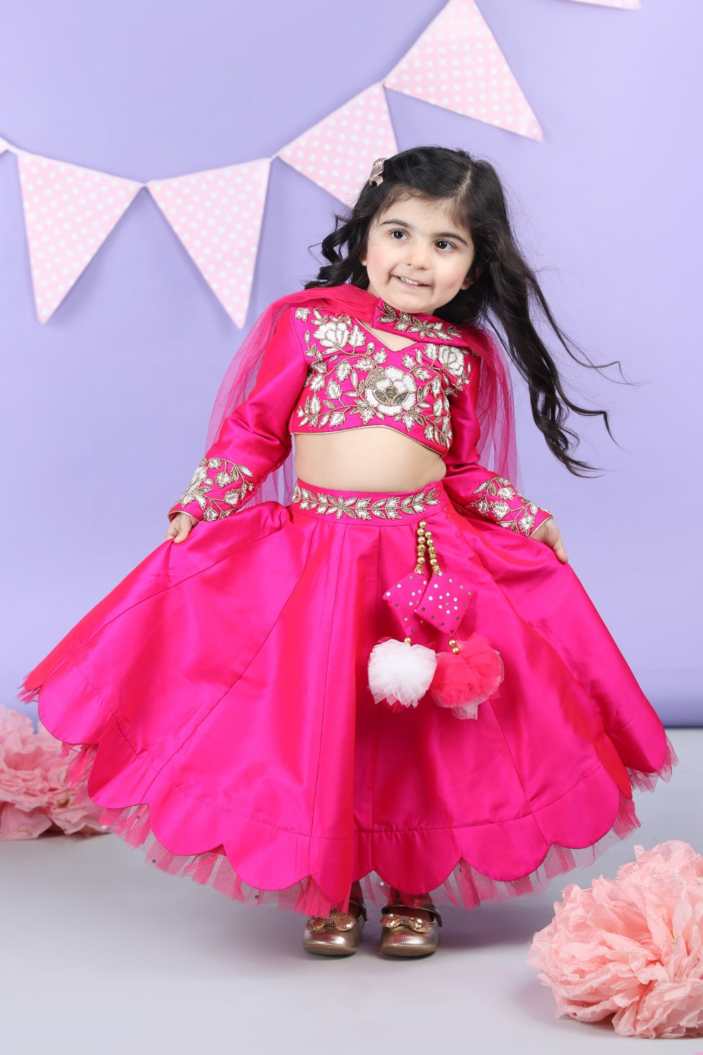 Heavy Embroidered Blouse With Scalloped Lehenga And Chunni