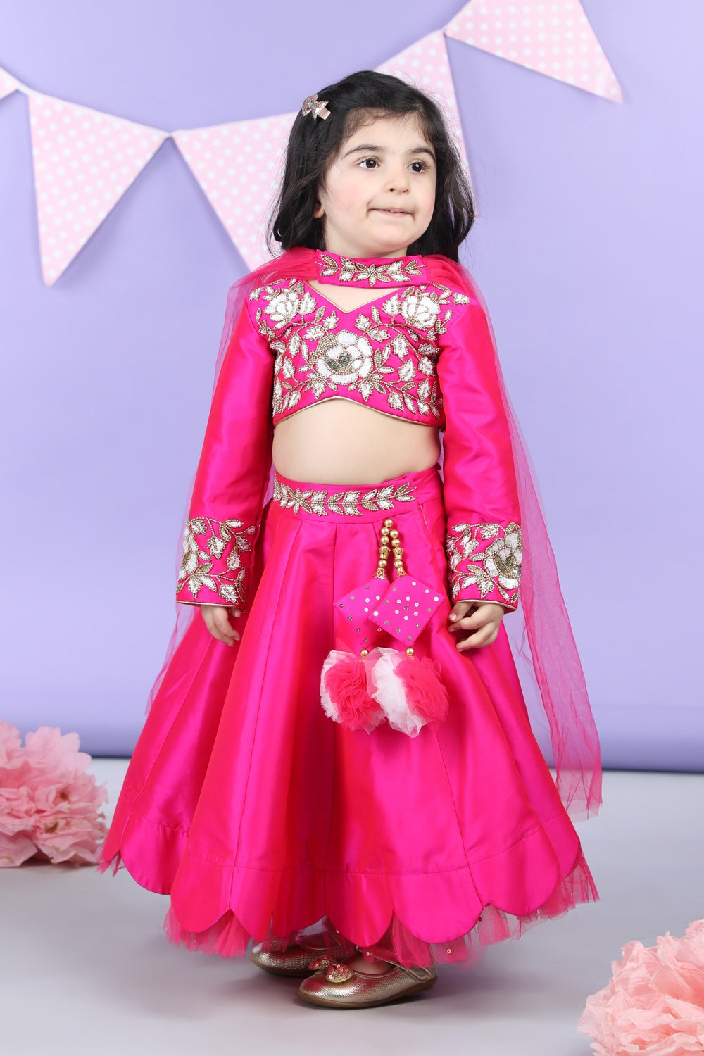 Heavy Embroidered Blouse With Scalloped Lehenga And Chunni