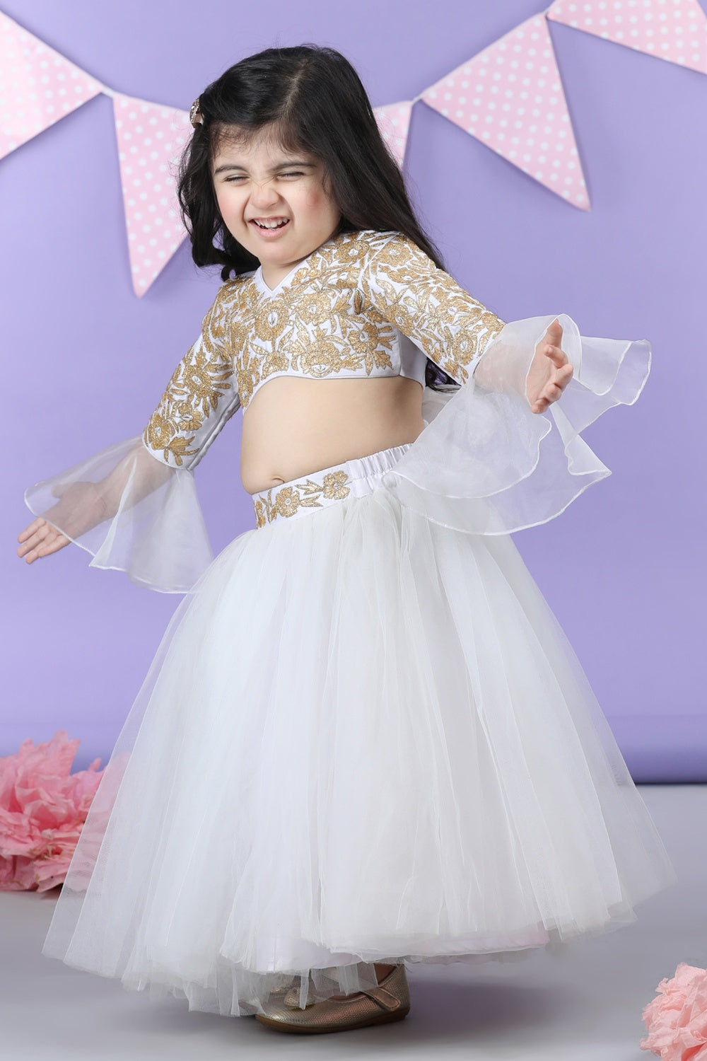 Heavy Gota Embroidered Top Acompanid With Net Lehenga