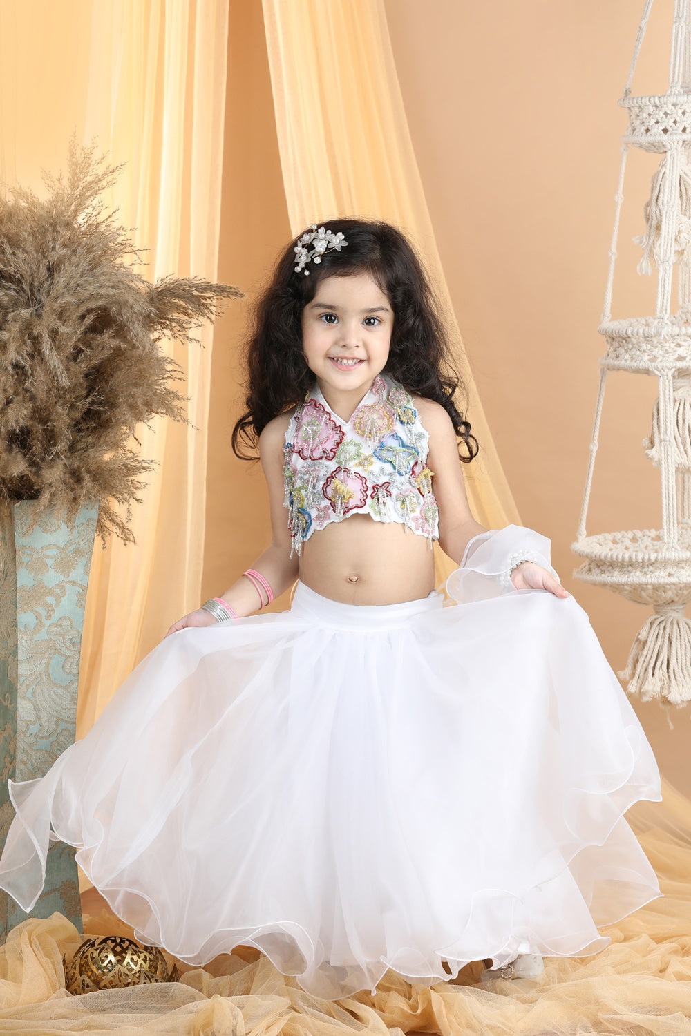 Heavy Embroidered Blouse With Organza Lehenga