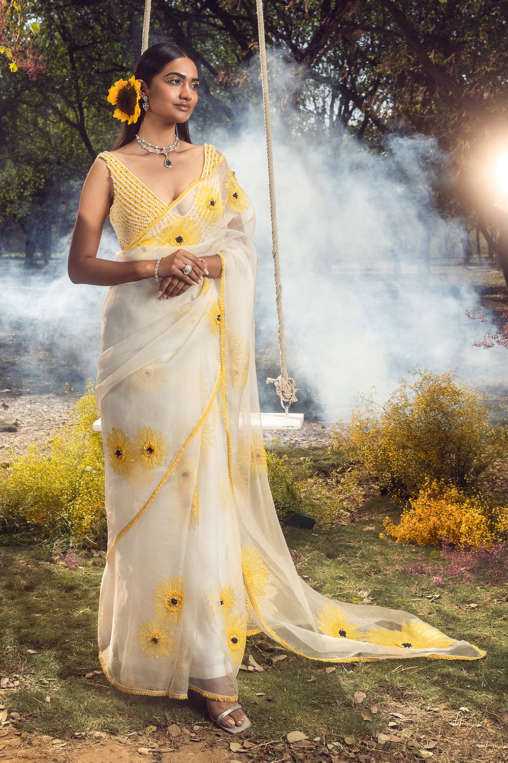 Sunflower Off White Organza Saree