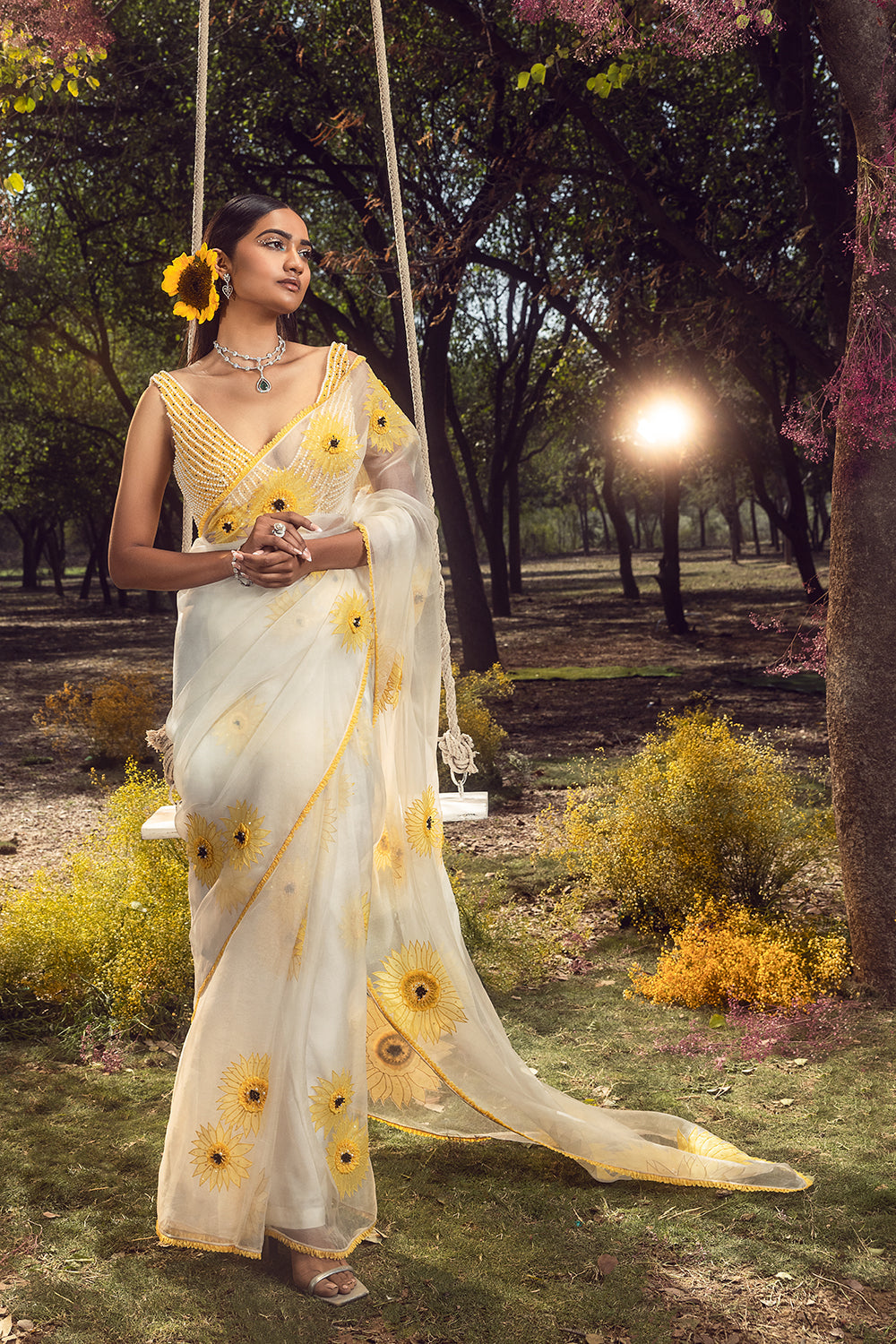 Sunflower Off White Organza Saree