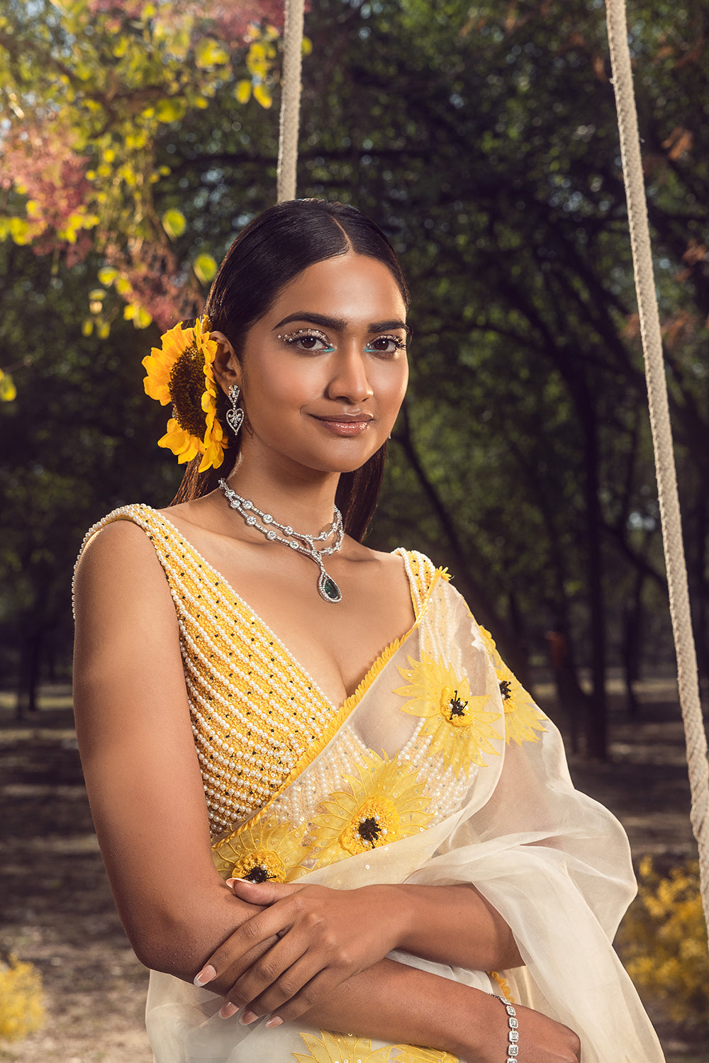 Sunflower Off White Organza Saree