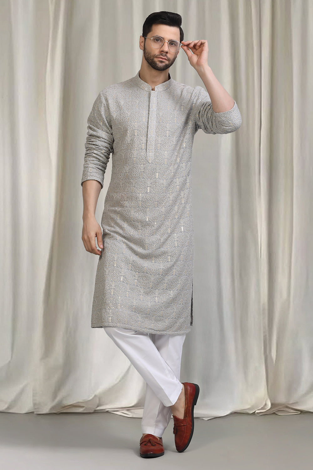 Swarna Utsav All Over Embroidered Kurta With Back Elastic Pants