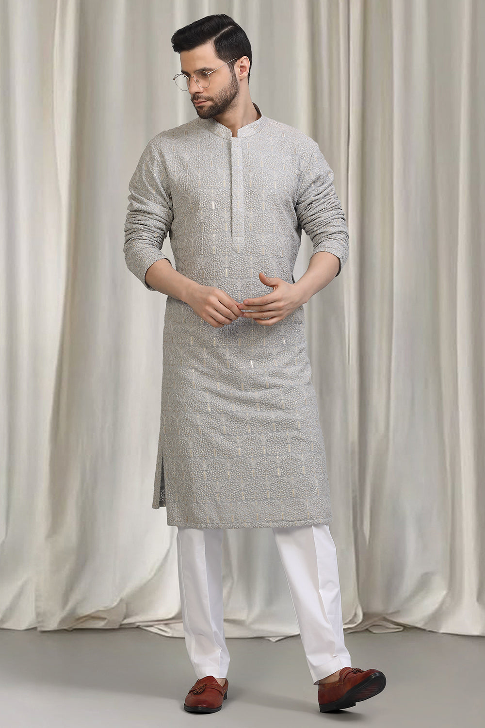 Swarna Utsav All Over Embroidered Kurta With Back Elastic Pants