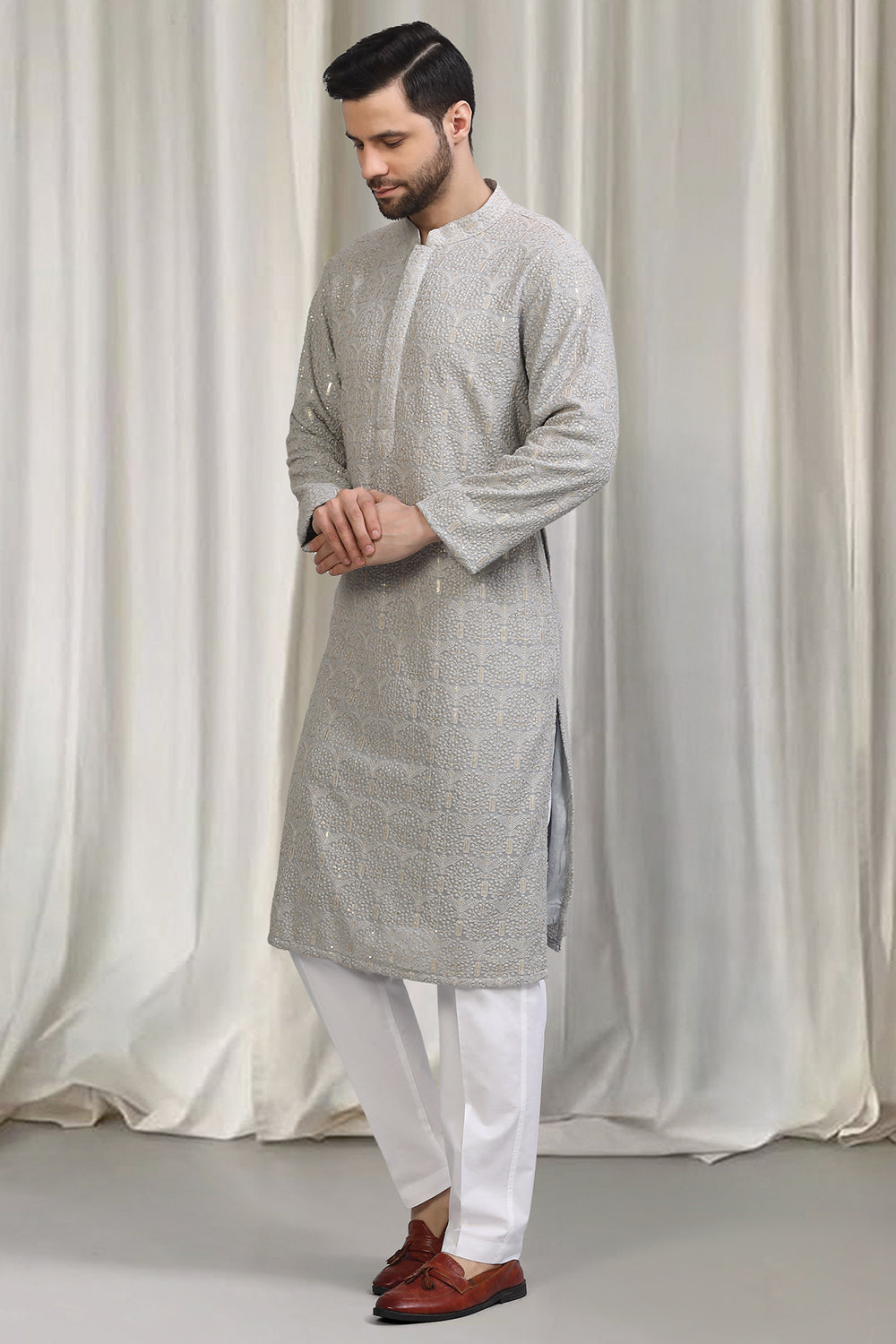 Swarna Utsav All Over Embroidered Kurta With Back Elastic Pants