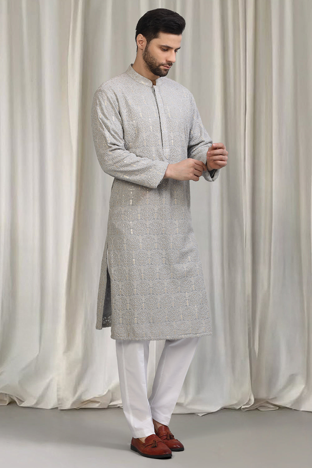 Swarna Utsav All Over Embroidered Kurta With Back Elastic Pants