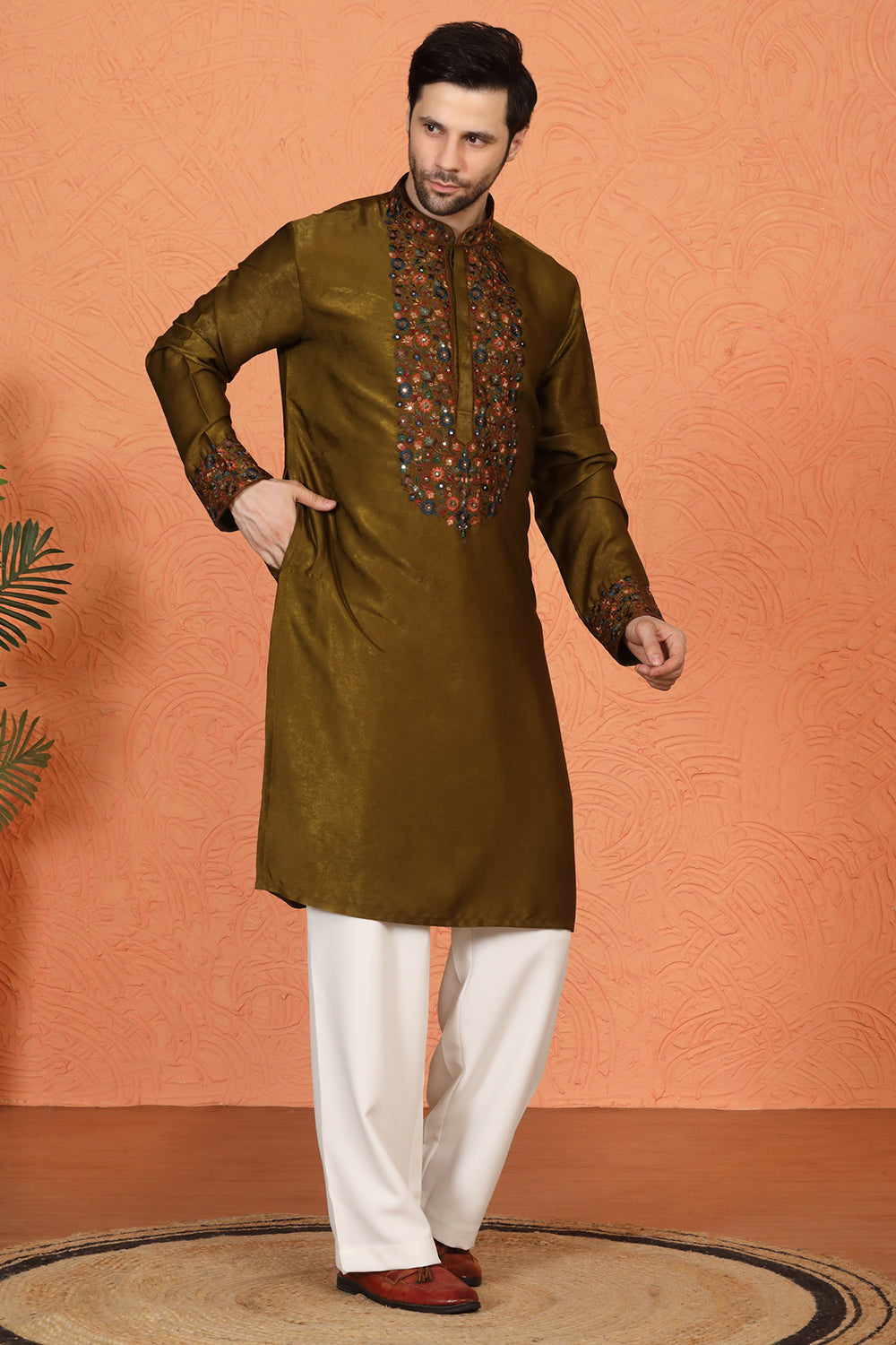 Swarna Utsav All Over Embroidered Kurta with Back Elastic Pants