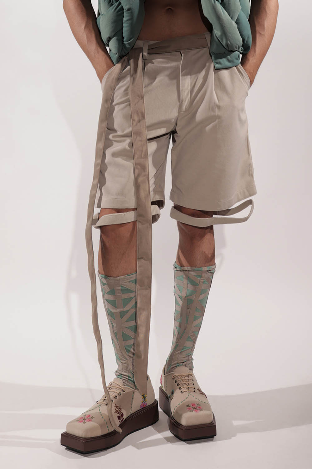 Tailored Beige Suede Shorts with Levitating effect
