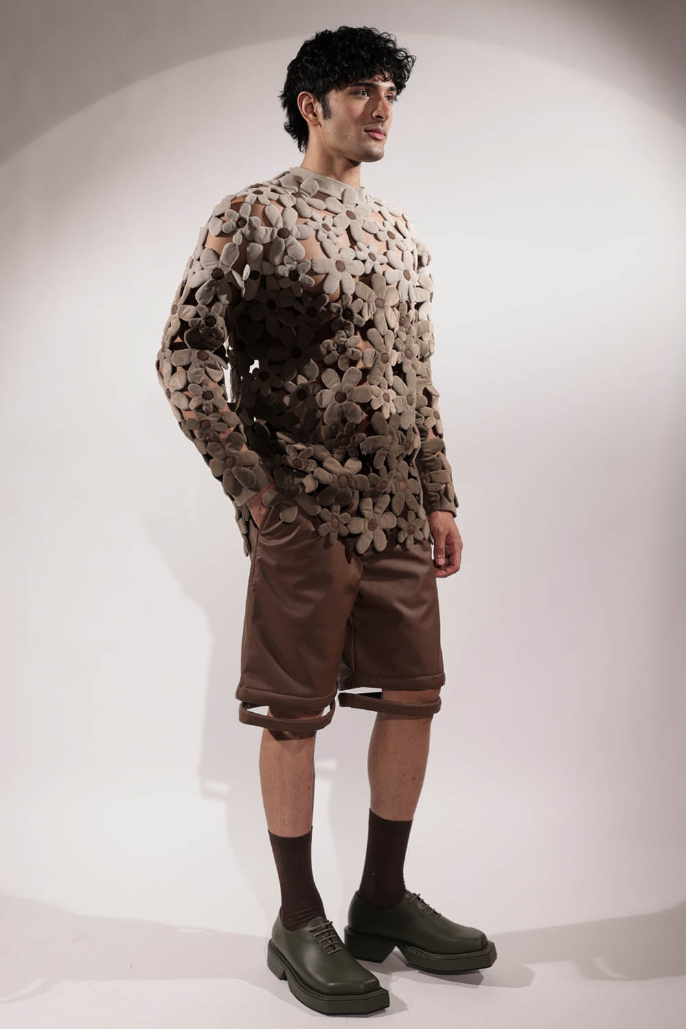 Tailored Brown Leatherette Shorts with Levitating effect