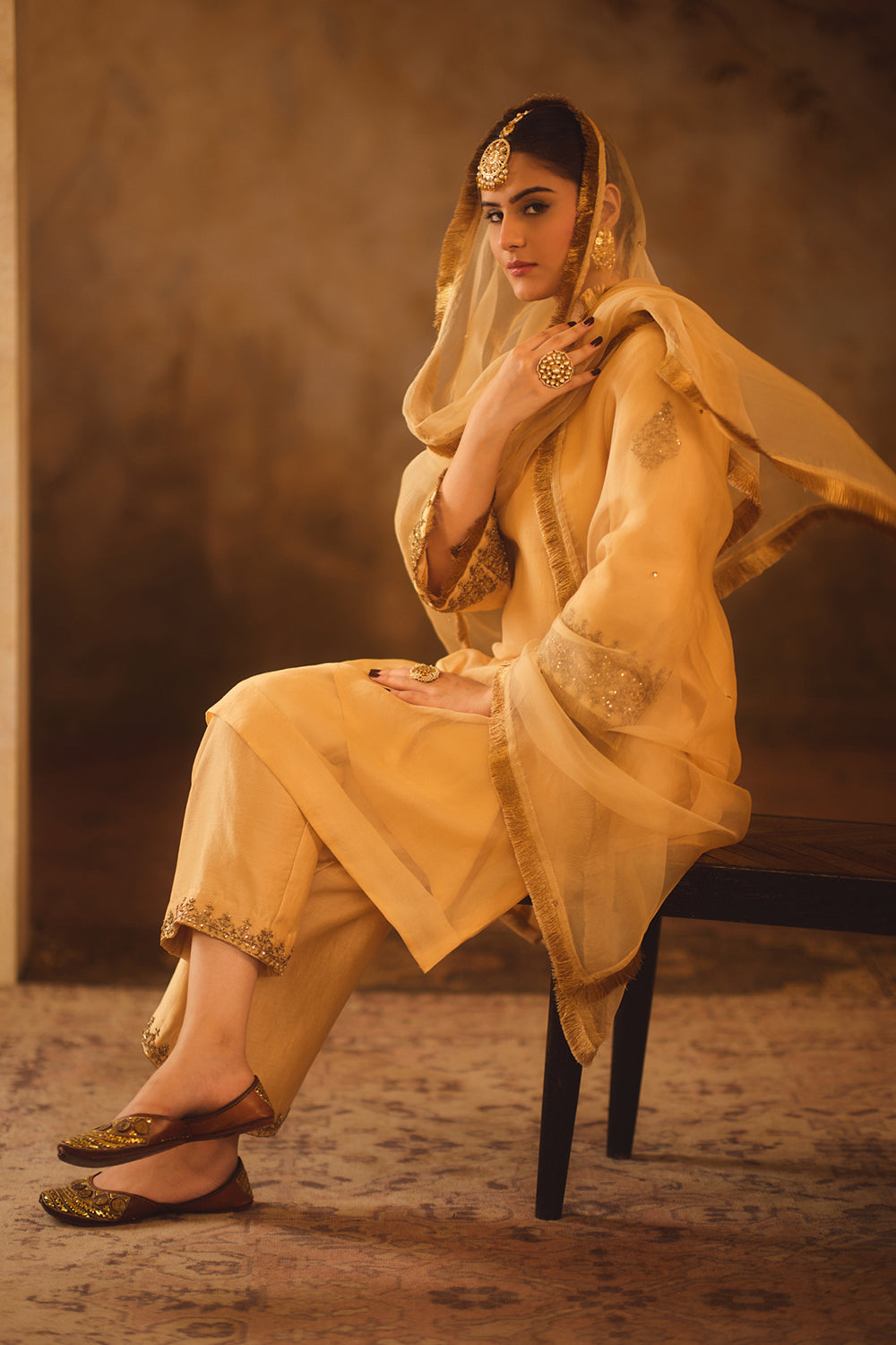 Tajra Gold Zero-Neck A-Line Kurta Set