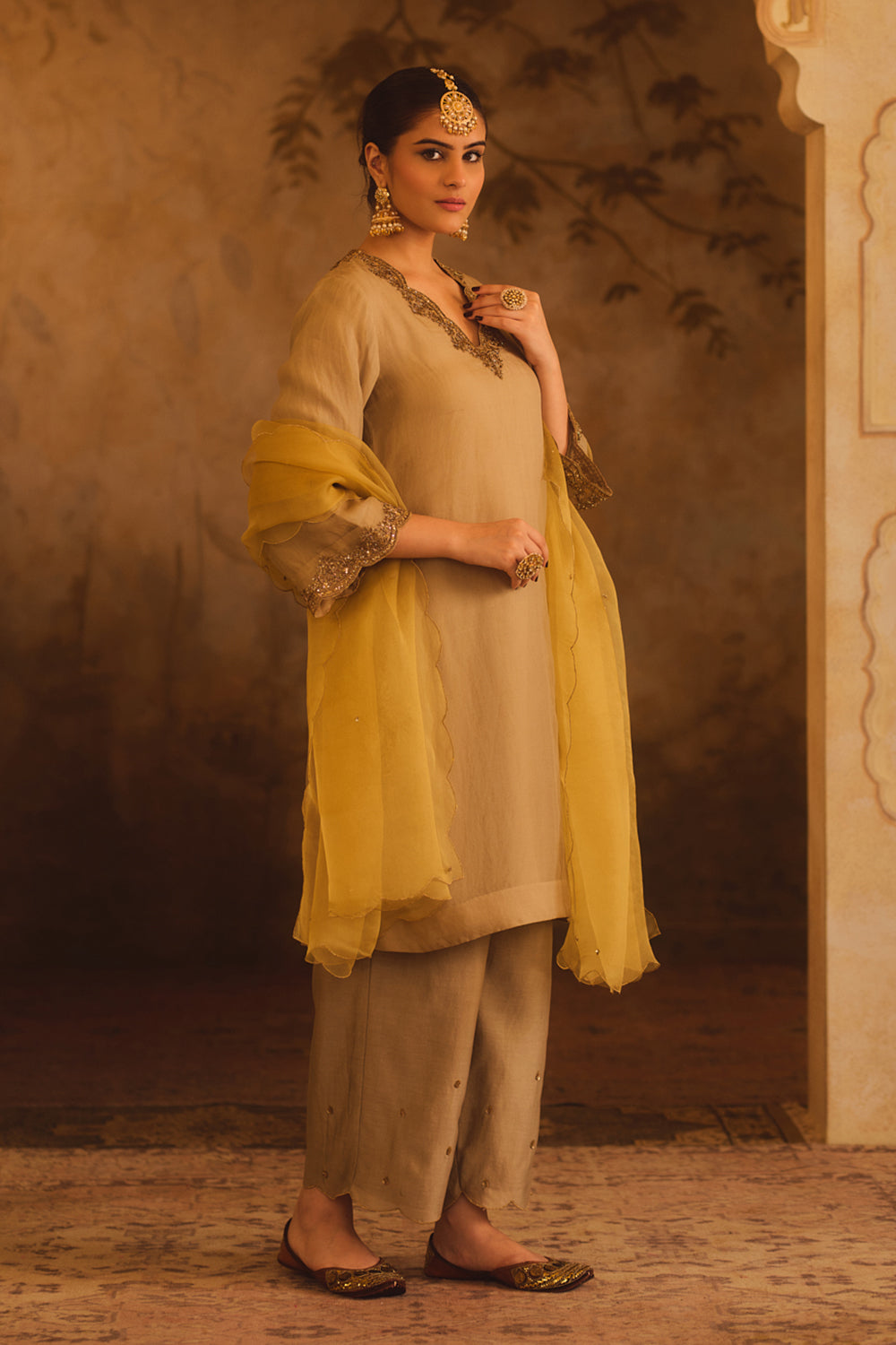 Tajra Green V-Neck Organza A-Line Kurta Set