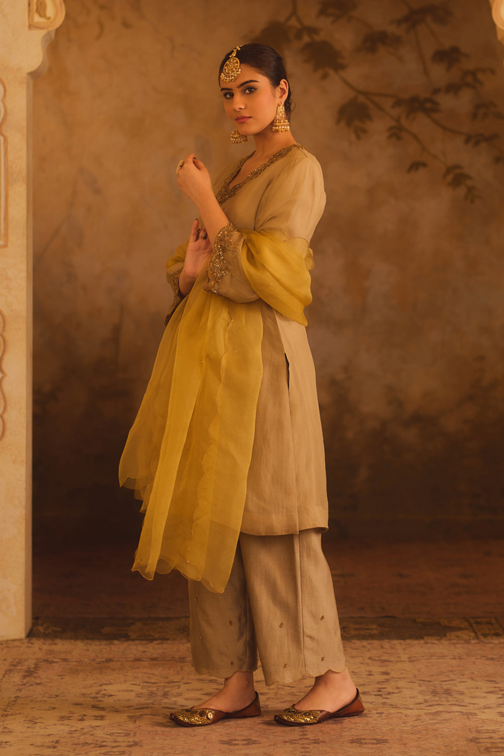 Tajra Green V-Neck Organza A-Line Kurta Set