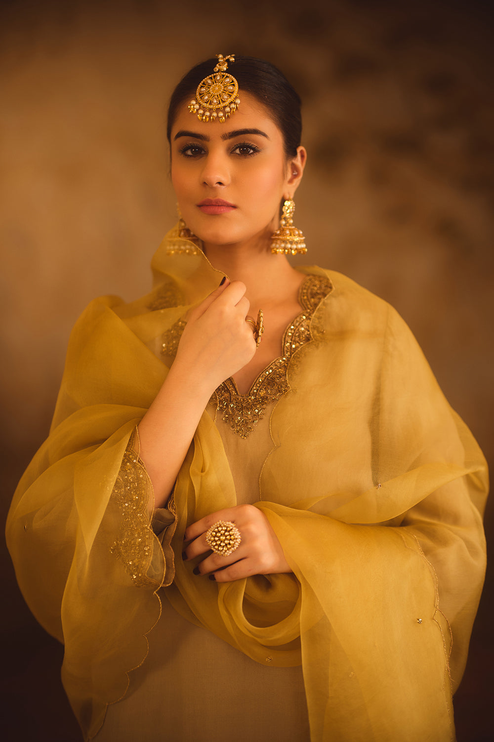 Tajra Green V-Neck Organza A-Line Kurta Set