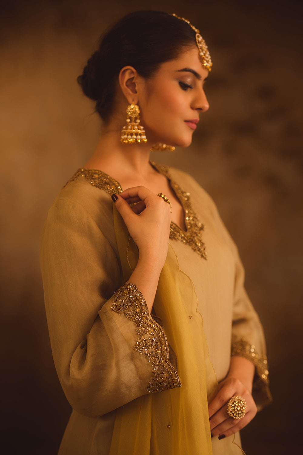 Tajra Green V-Neck Organza A-Line Kurta Set
