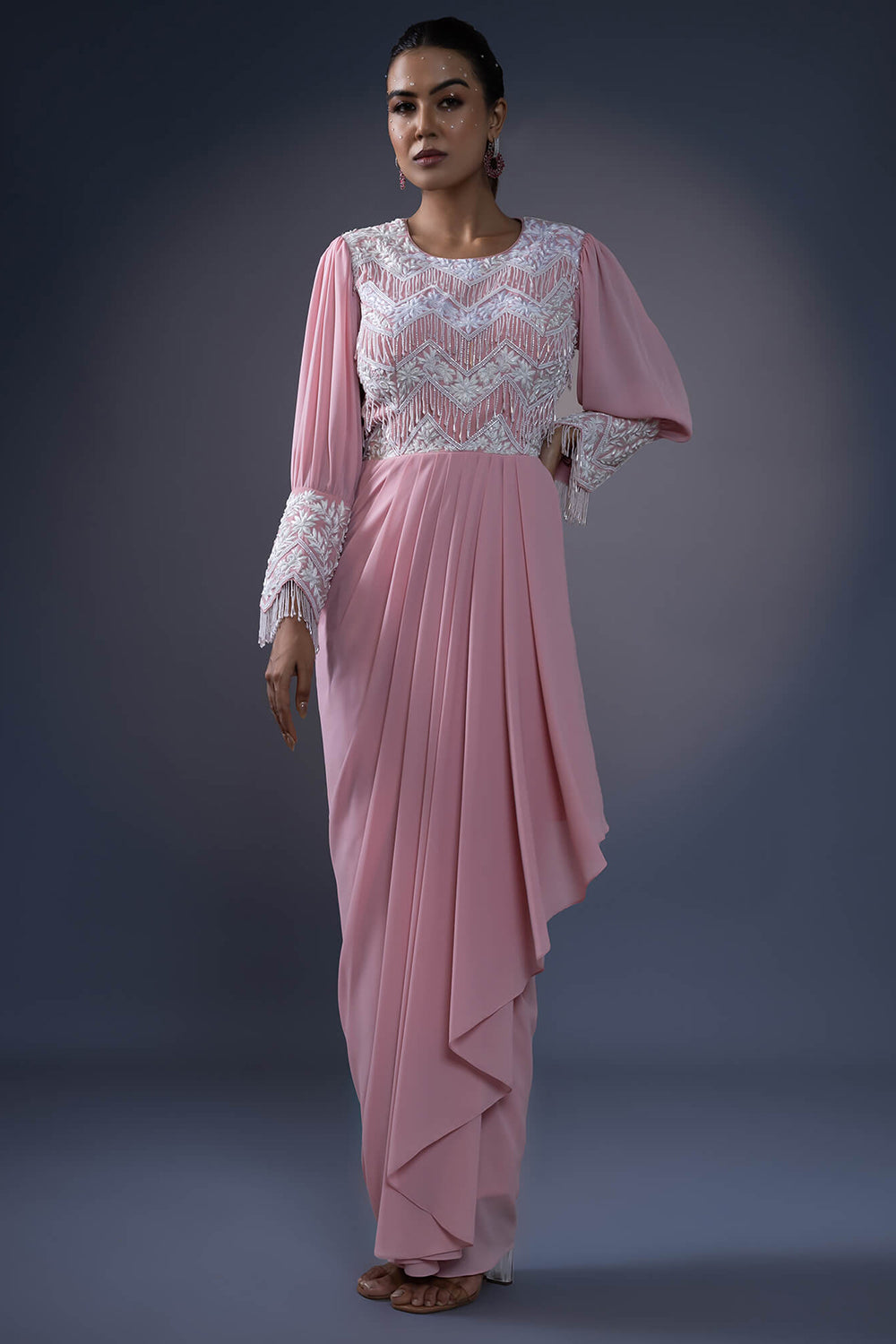 Tassel Embroidered Drape Gown