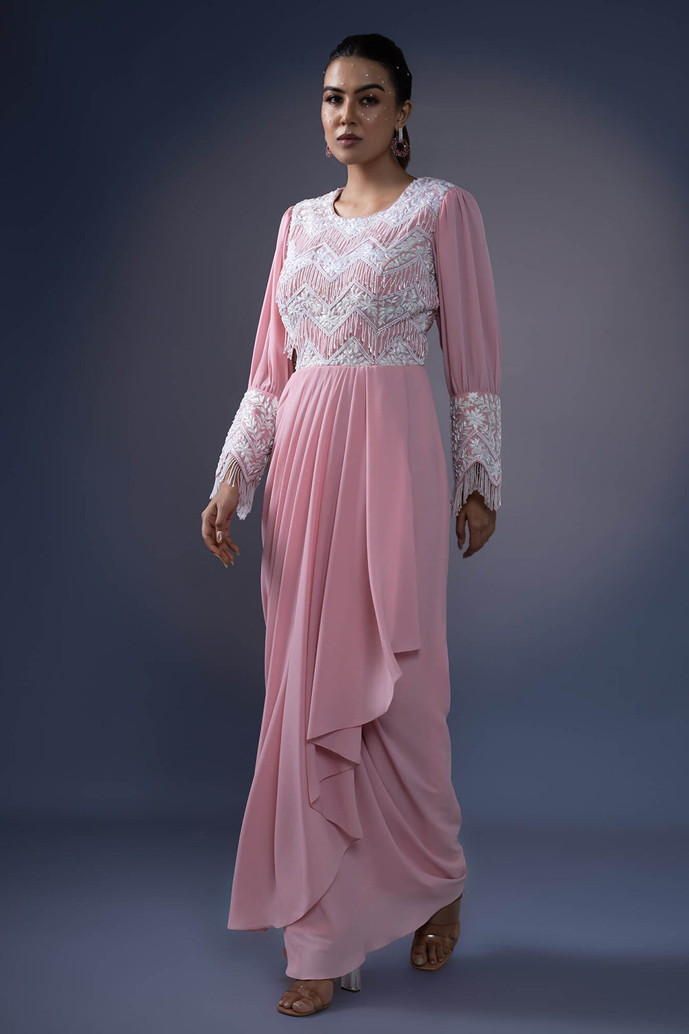 Tassel Embroidered Drape Gown