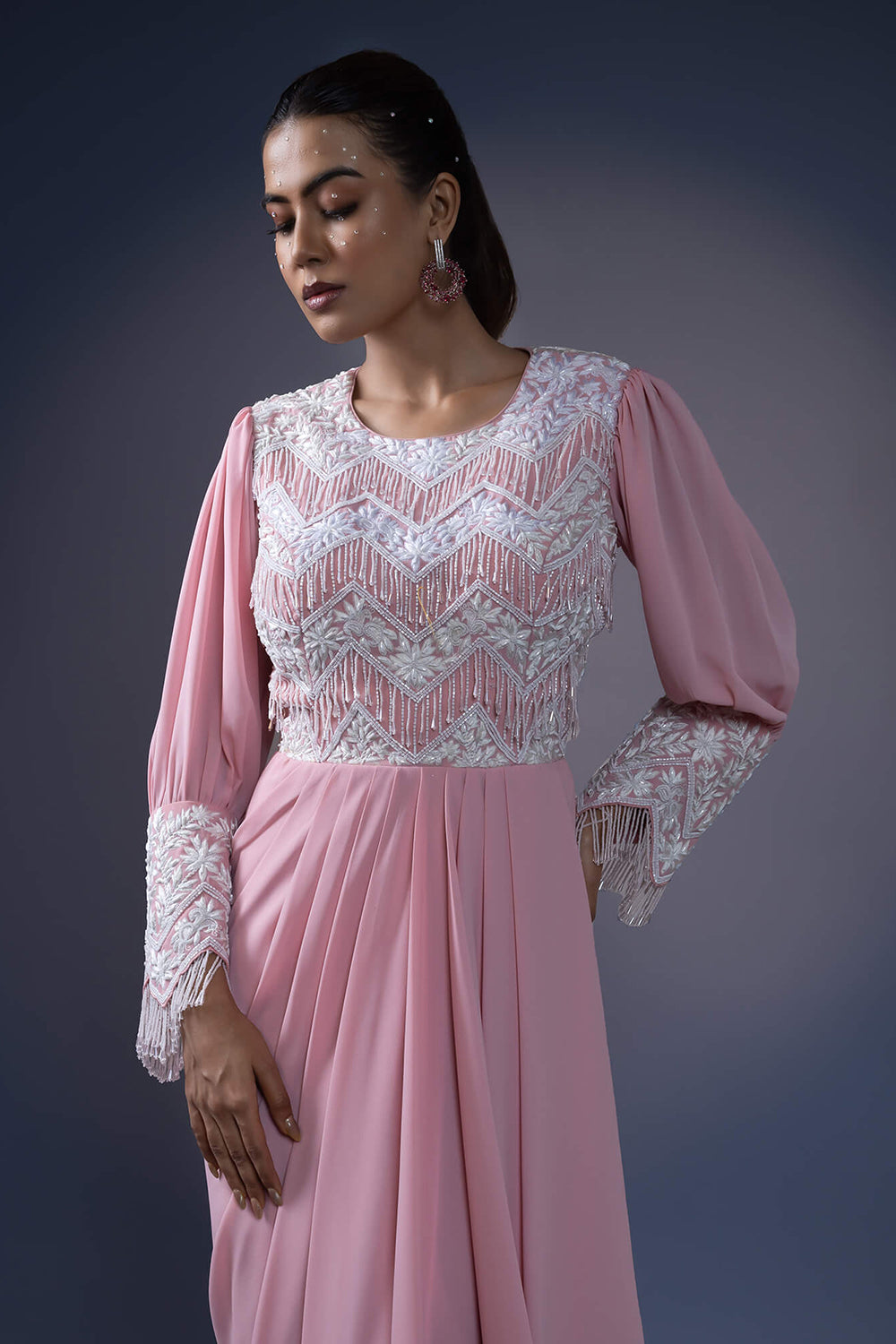 Tassel Embroidered Drape Gown