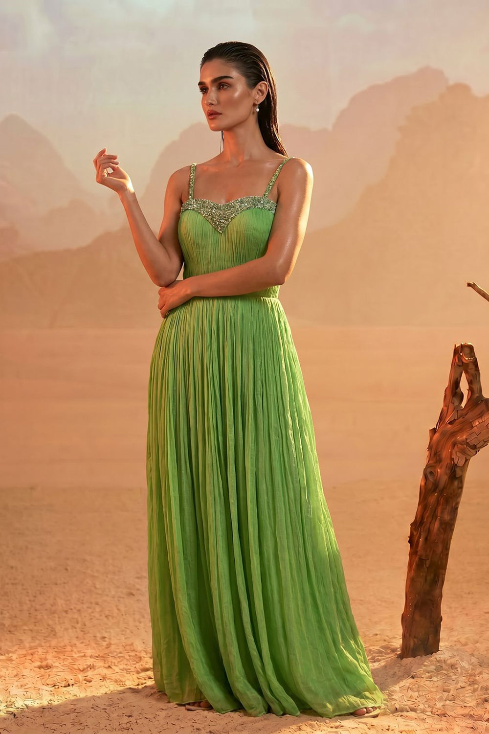 Tea Green Shoulder-Off Gown