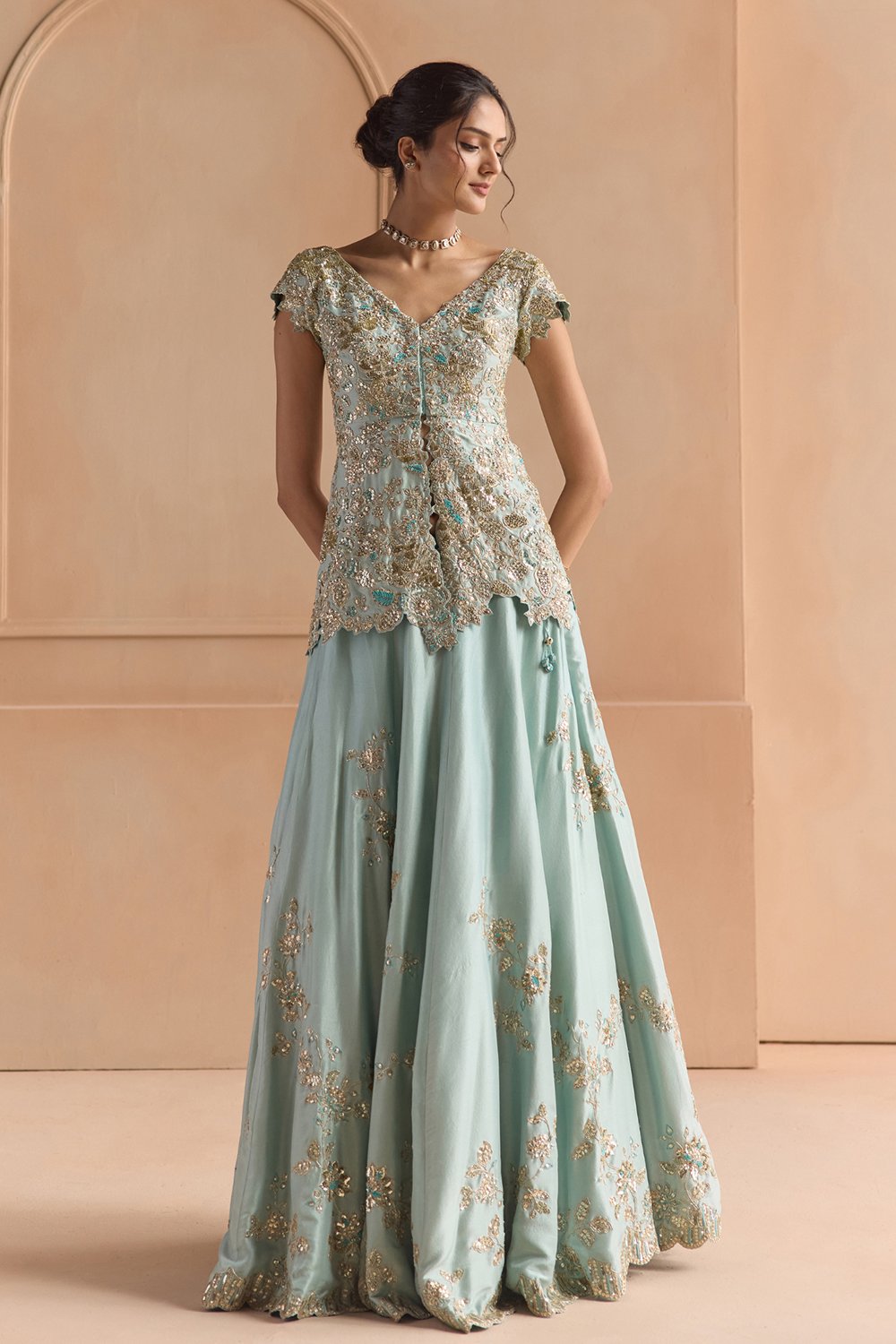 Teal Embroidered Lehenga Set