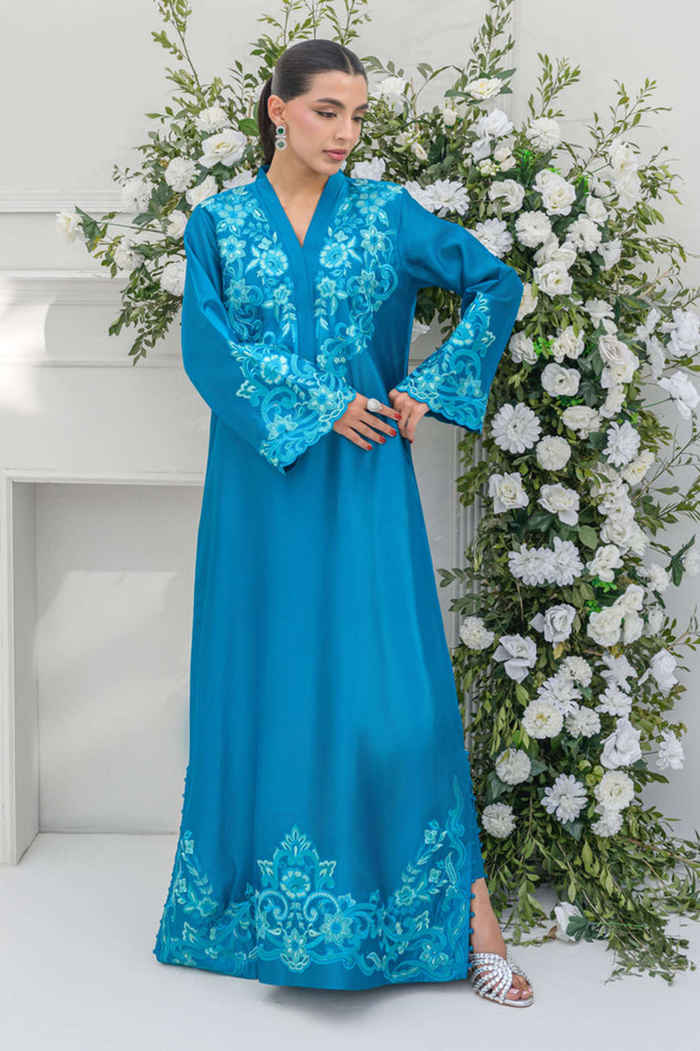 Teal Silk Embroidered Suit Sets
