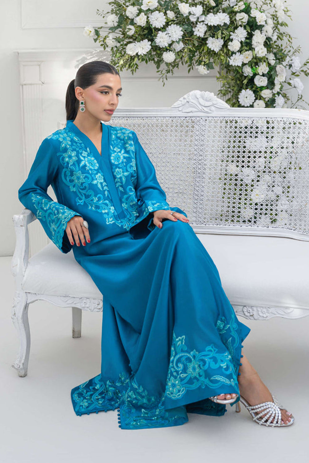 Teal Silk Embroidered Suit Sets