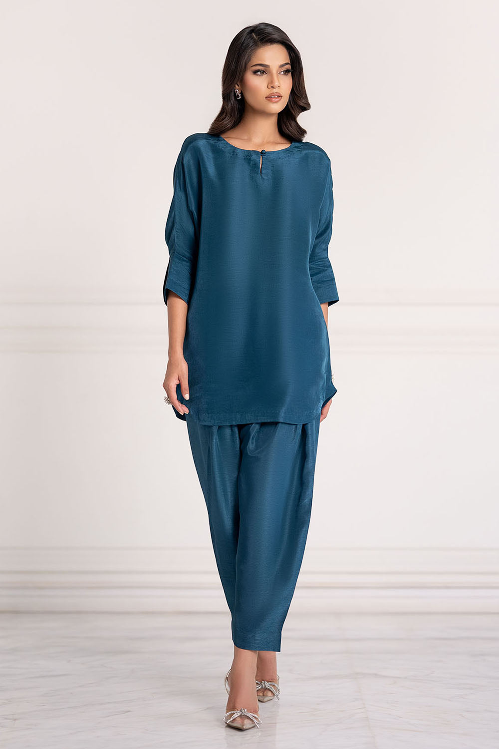 Teal Solid Gajji Silk Co-Ord Set