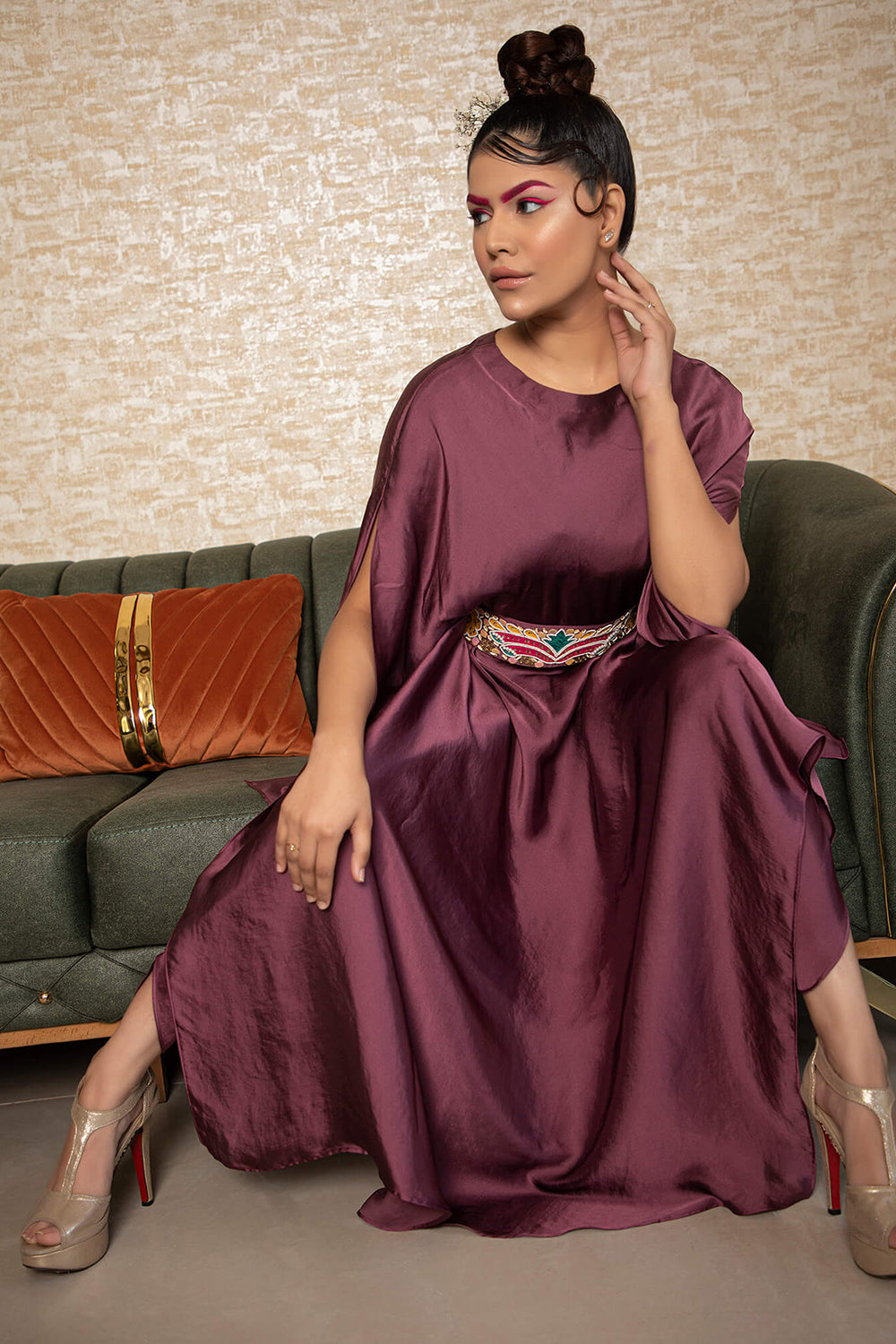 Tulip Pants with Asymmetrical Kaftan and Hand Embroidered Tye-Up Belt