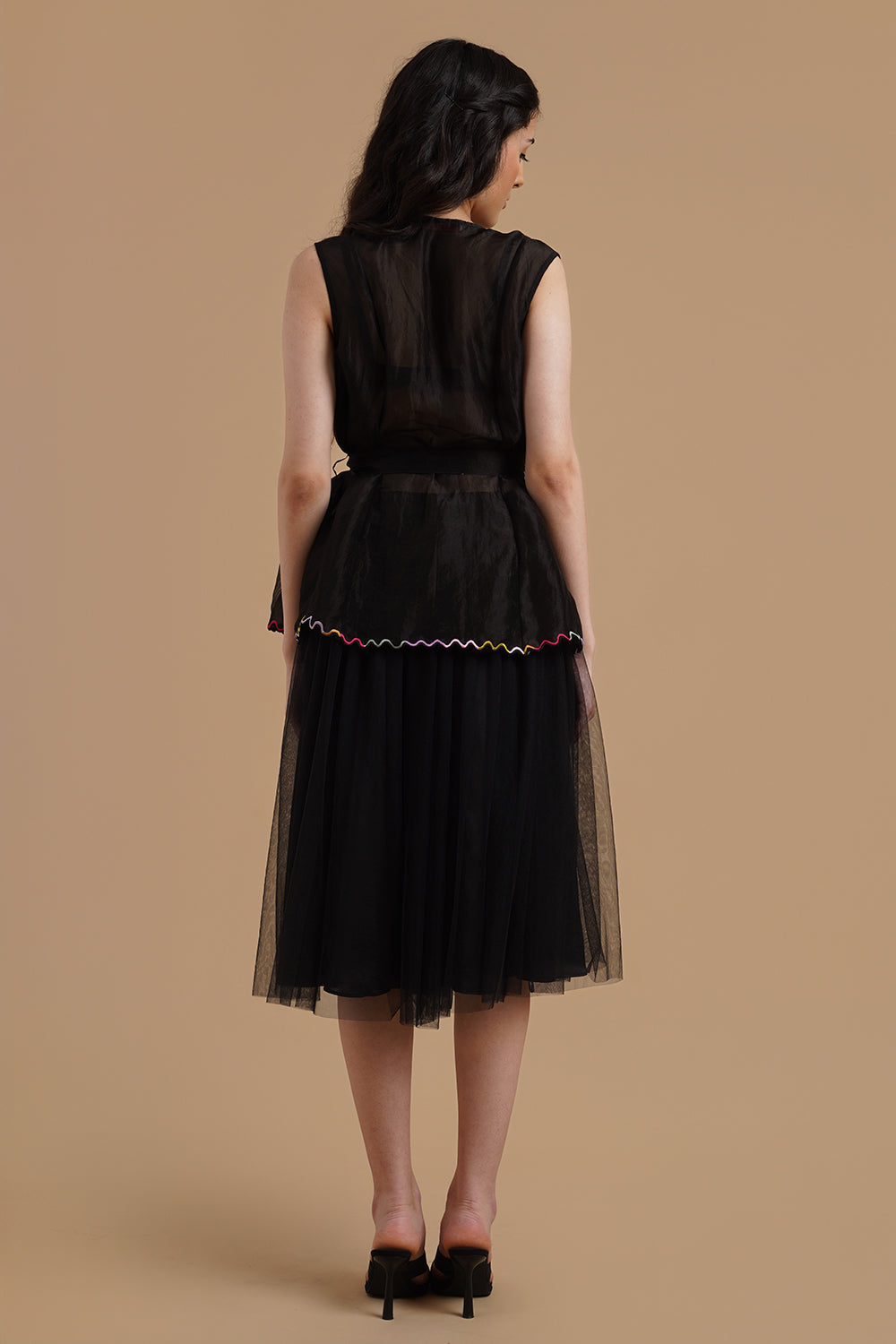 Tulle Skirt With Embroidered Jacket With Tie Around Belt