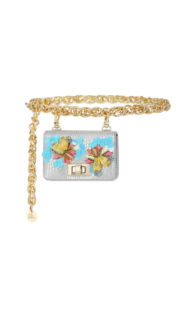 Silver Embellished Chain-Link Belt Bag